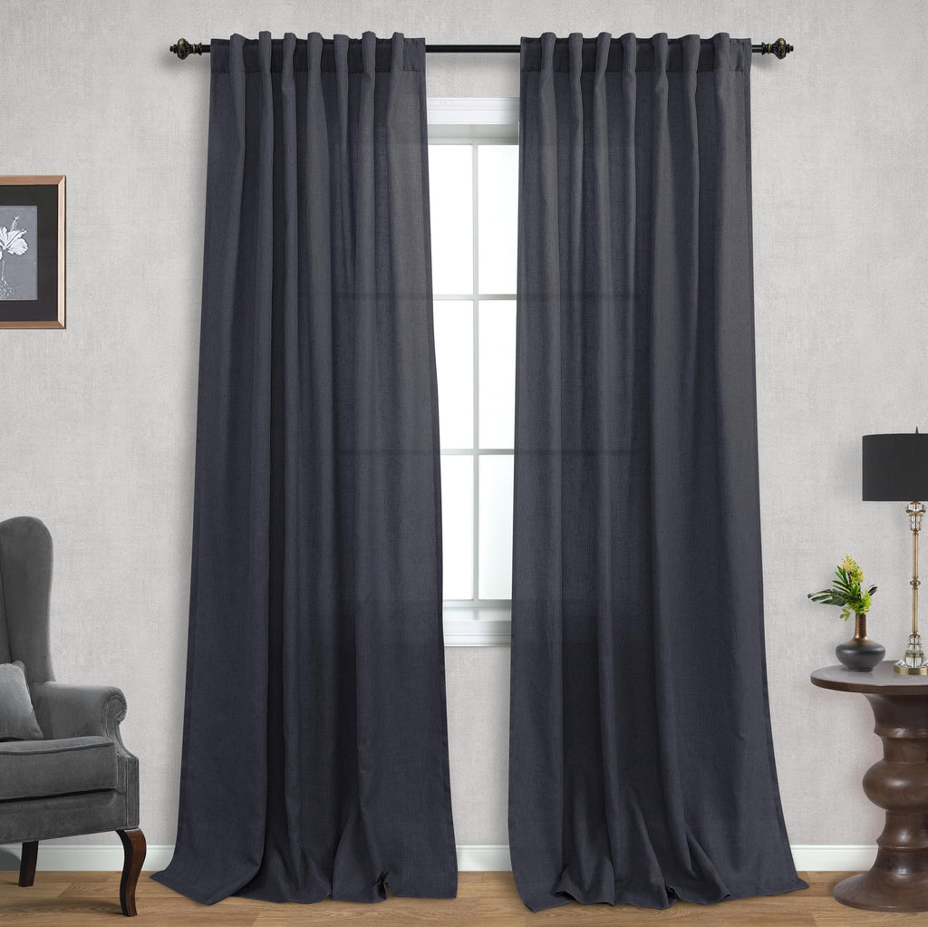 Charcoal Gray Linen Curtains 90 Inches Long For Living Room Sliding Glass Door Rod Pocket Back Tab Dark Grey Light Filtering Pri
