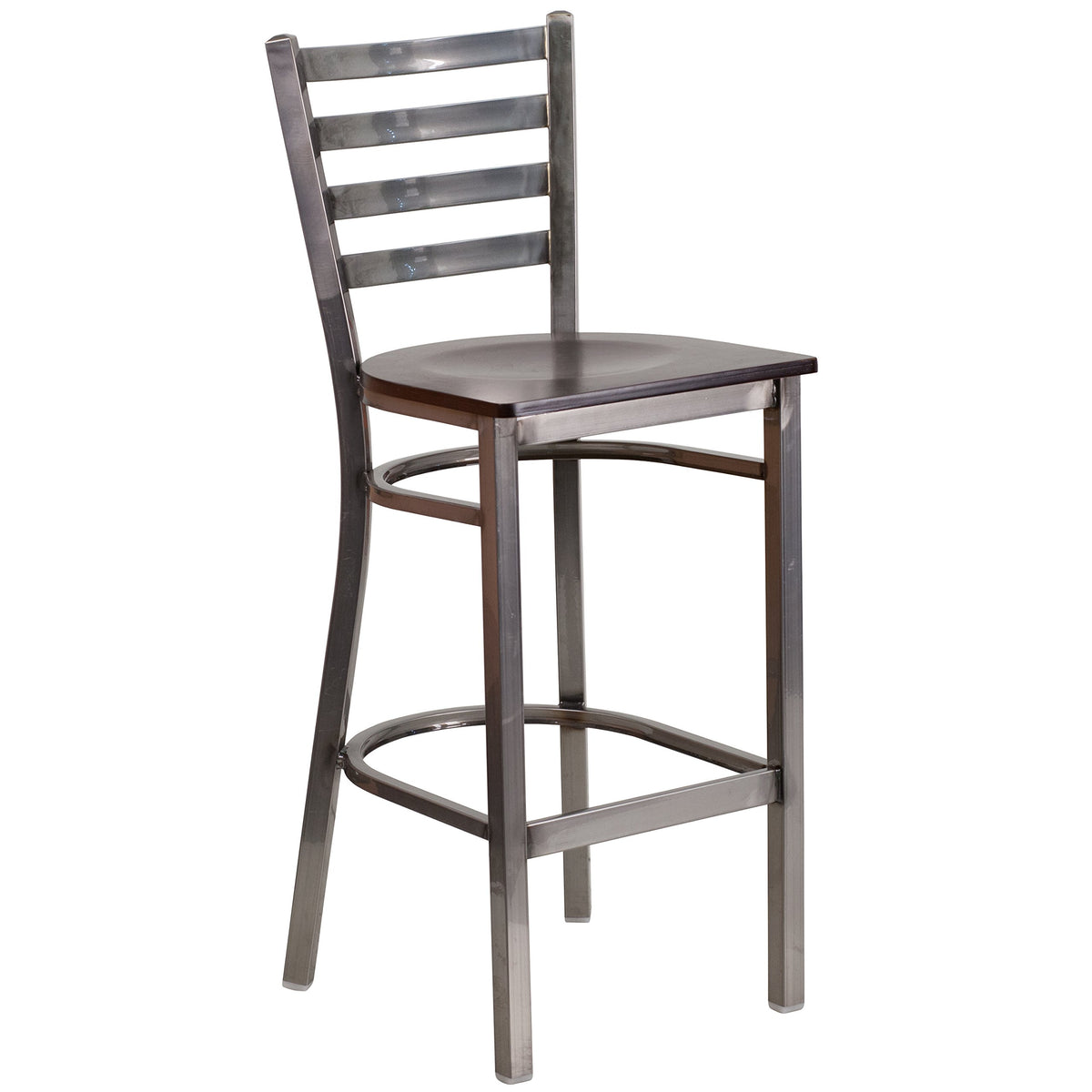 Flash Furniture Hercules Series Clear Coated Ladder Back Metal Restaurant Barstool - Walnut Wood Seat