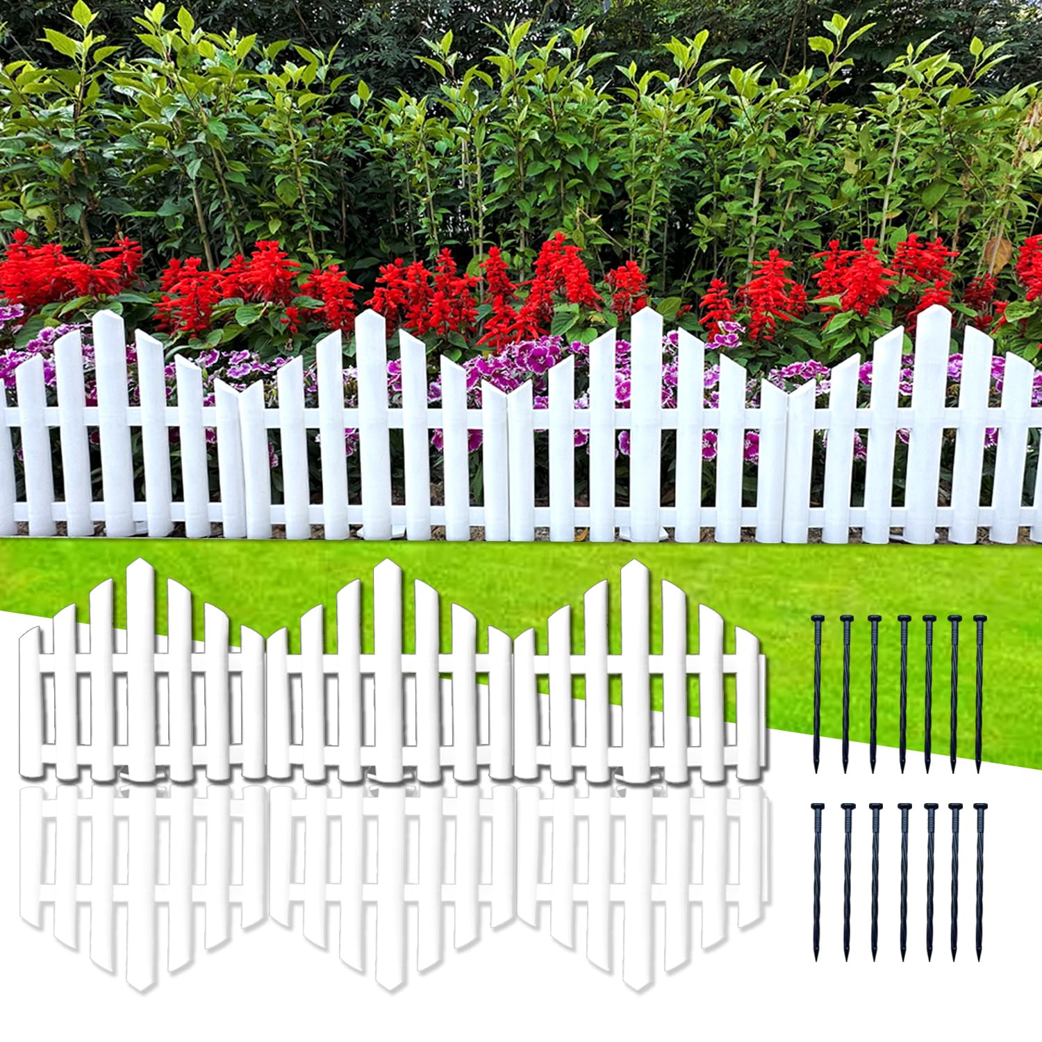 Flapkwan No-Dig Garden Edging Border 13Ft Landscape Edging 9.3 Inch Tall For Flower Bed Fence, 14Pcs Garden Lawn Edging With Sta