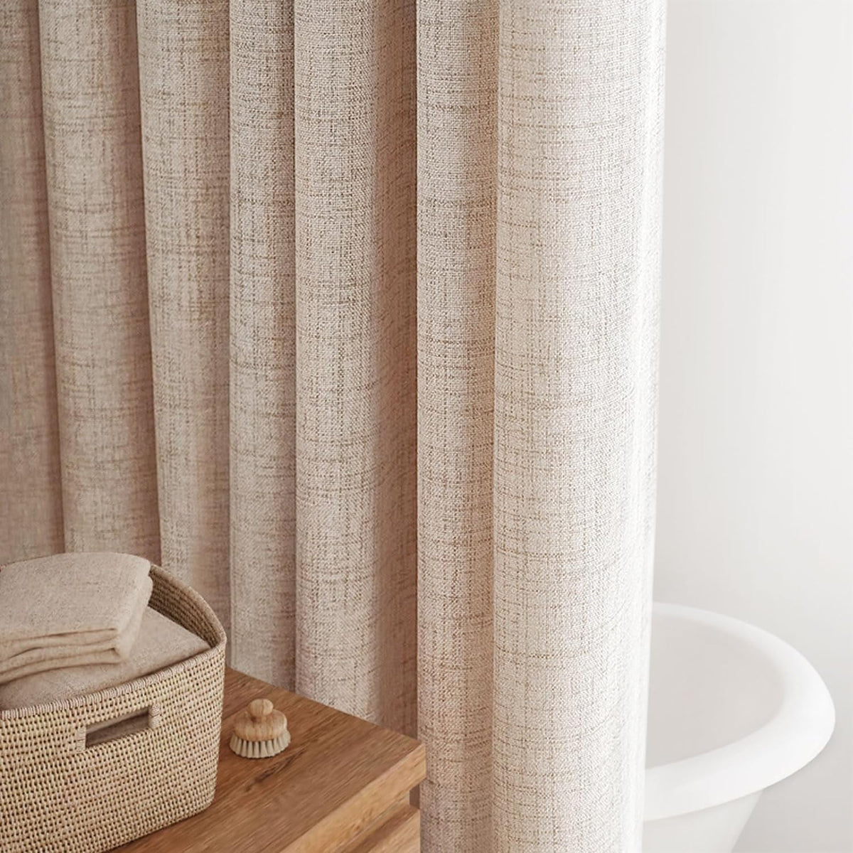 Awellife Beige Linen Style Shower Curtain Set With 12 Durable Hooks - Textured Fabric Heavy Cloth Shower Curtains For Bathroom 7