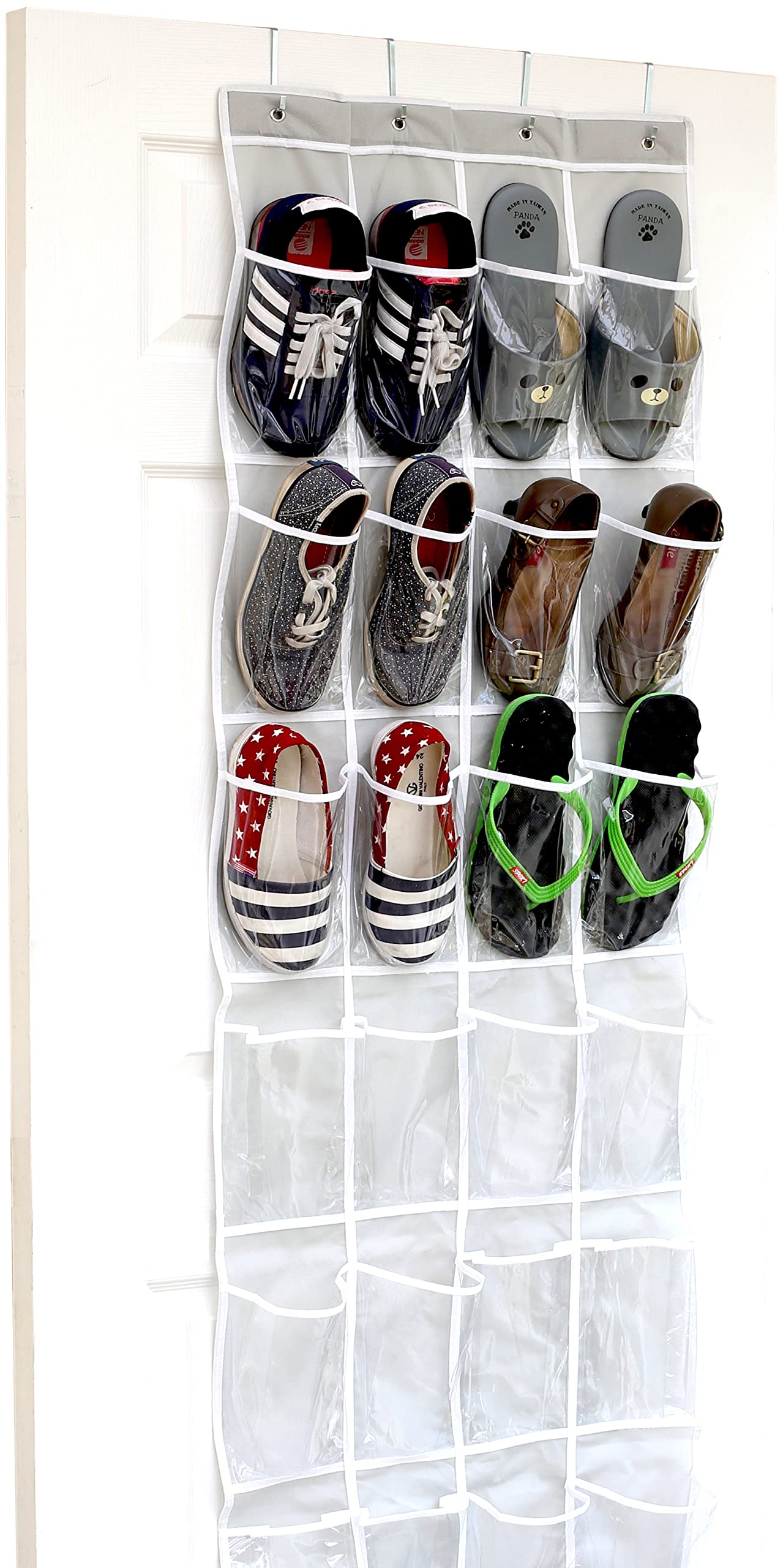 Simple Houseware 24 Pockets - Crystal Clear Over The Door Hanging Shoe Organizer, Gray (64 x 19)