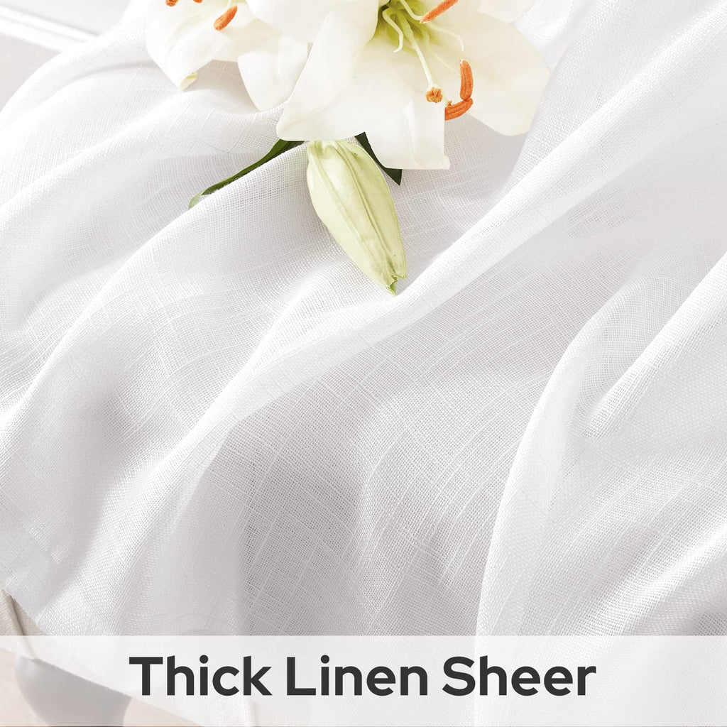 Homeideas White Linen Sheer Curtains 63 Inches Long 2 Panels Textured Semi Sheer Curtains Farmhouse Curtains Sheer Privacy Windo