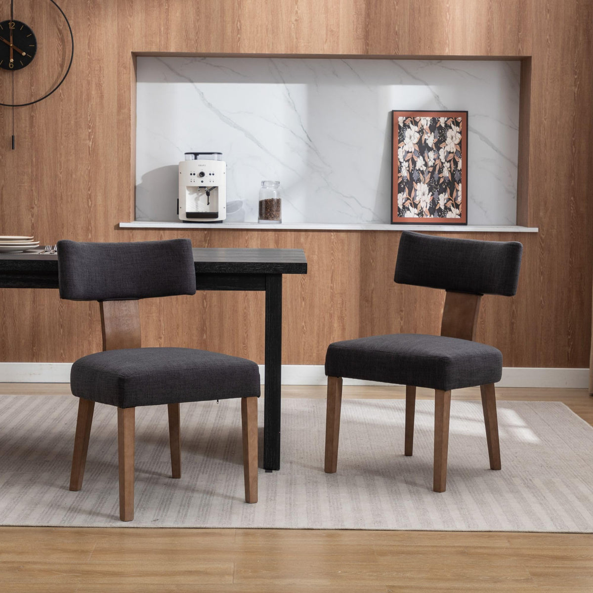 Wahson Farmhouse Kitchen & Dining Room Chairs Set Of 2, Retro Linen Upholstered Dining Chair With Hardwood Legs, Charcoal