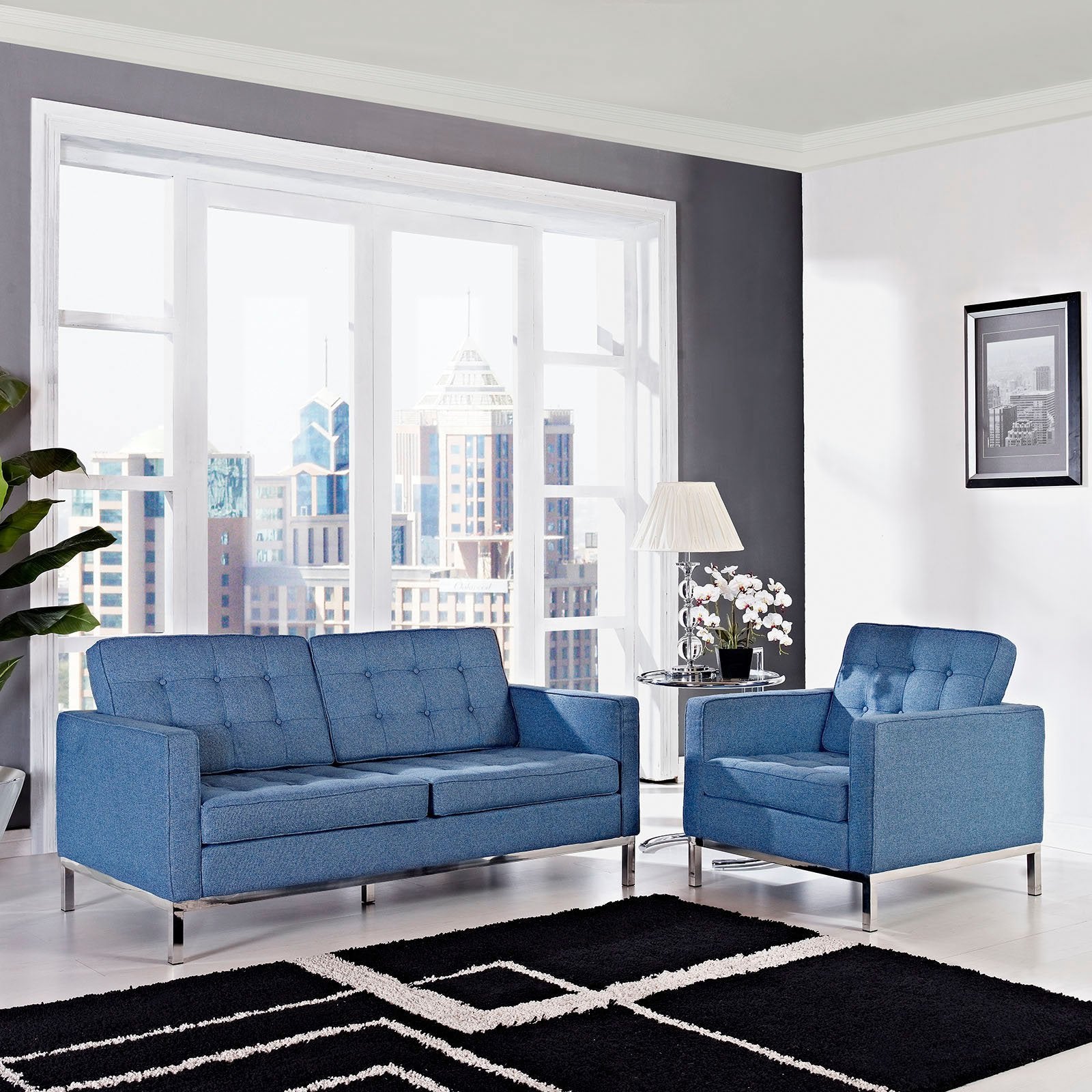 Modway Loft 2 Piece Arm Chair And Loveseat Set