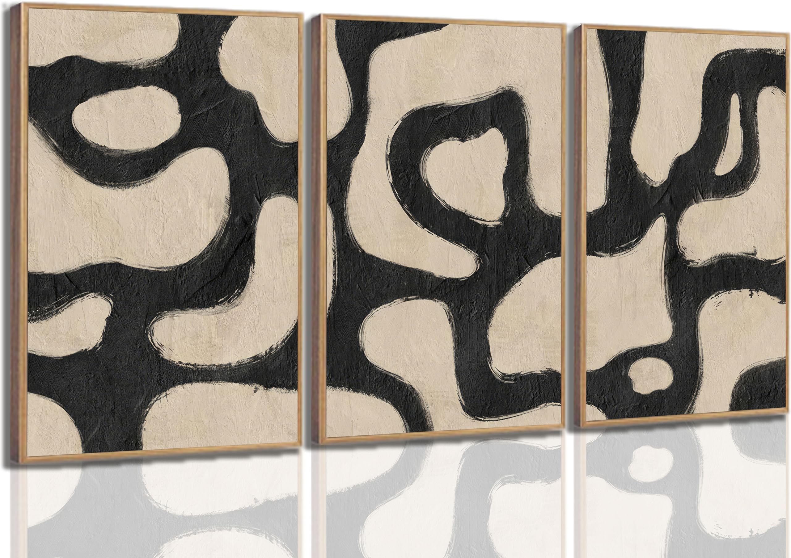 3Pcs Minimalism Abstract Boho Canvas Wall Art Modern Neutral Black And Beige Bohemia Geometric Pictures Wall Decor Poster Print 