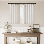 Nanspring Beige Cafe Curtains 24 Inches Long 2 Panels Back Tab Rod Pocket Half Kitchen Window Curtains Over Sink Short Linen Sem