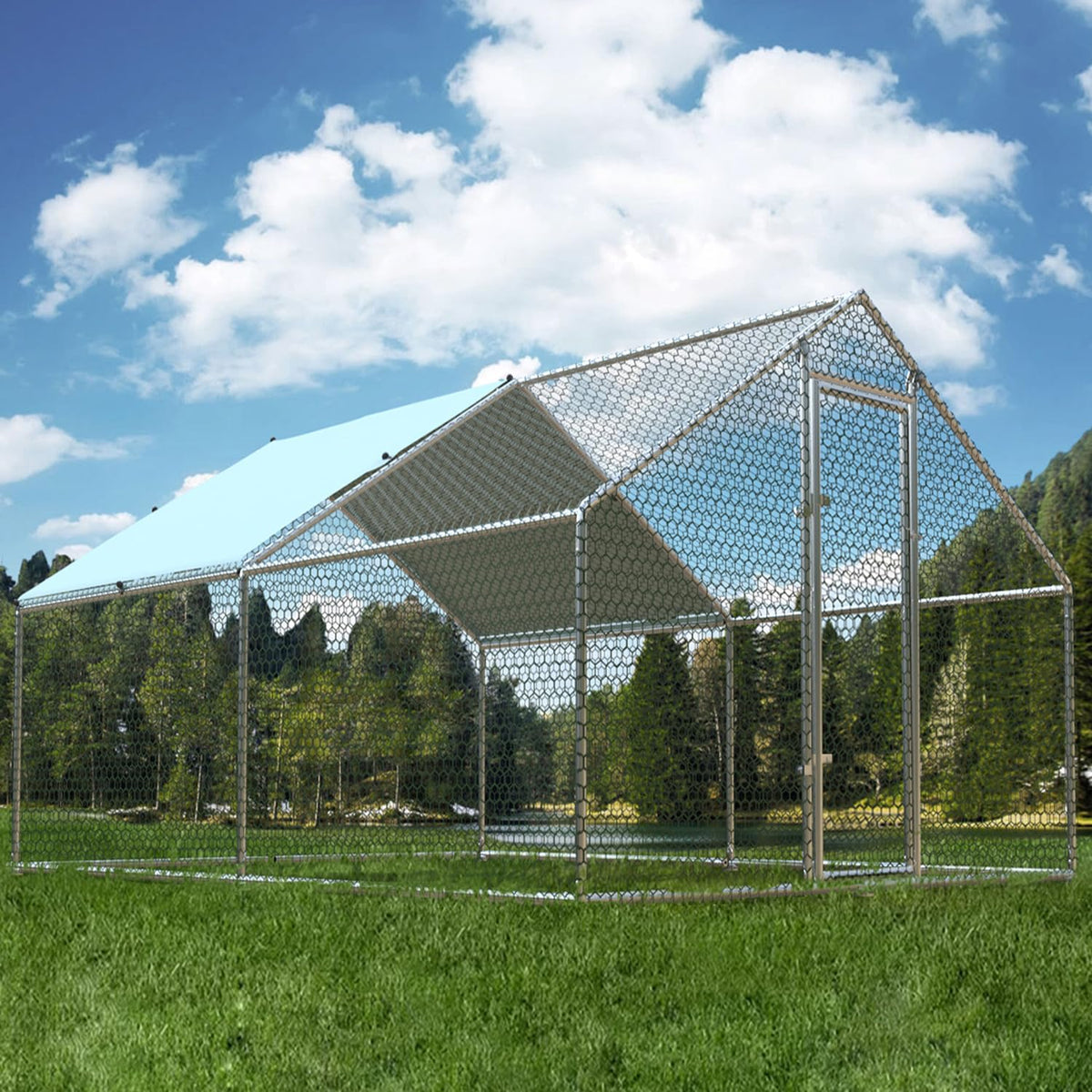 1.26 Large Metal Chicken Coop Run Walk In, Chicken Run Pen For Chickens, Outdoor Chicken Runs Coops Dog Kennel, Spire Roofed Chi
