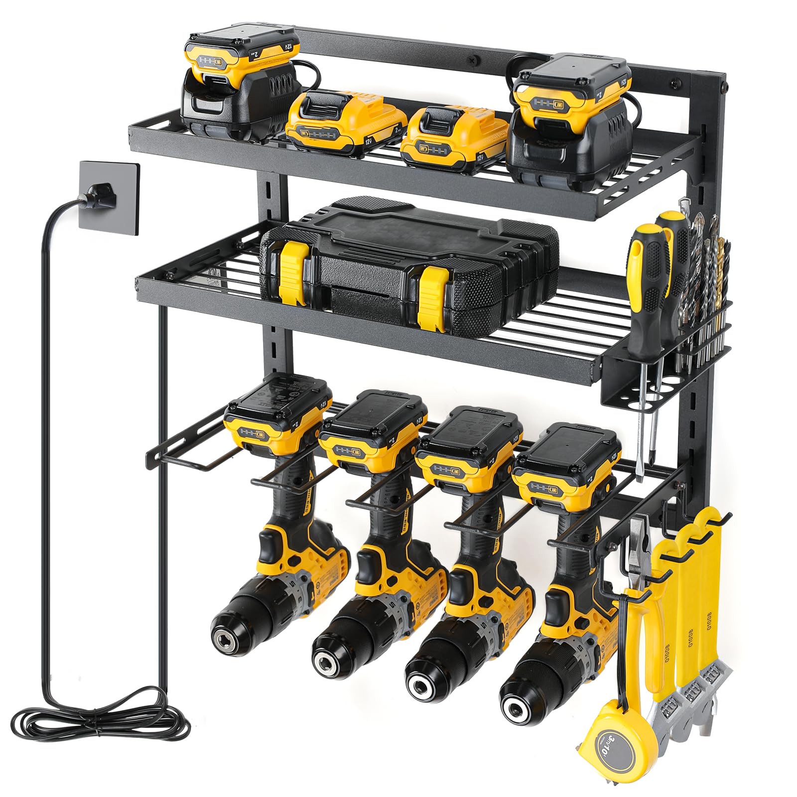 Cofit Power Tool Organizer, Power Drill Tool Holder With Charging Station, Wall Mount Tool Storage Organizer, 3-Tier Adjustable