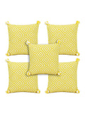 Mezposh Lemon Yellow & Off White Diamond Embroidered Cotton Acrylic Cushion Covers (16X16) Set Of 5
