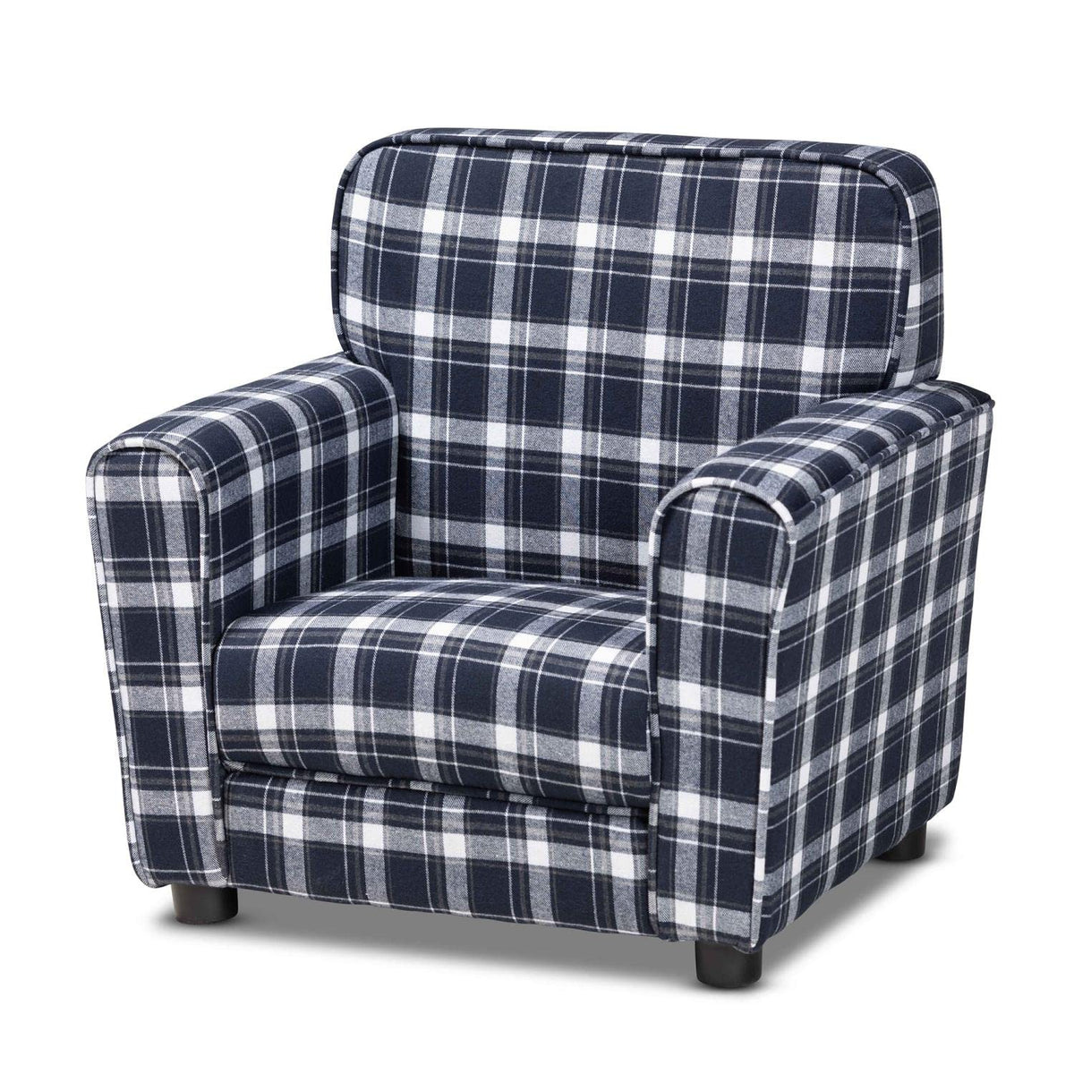 Baxton Studio Talma Modern and Contemporary Blue and White Plaid Fabric Upholstered Kids Armchair, BlueWhite