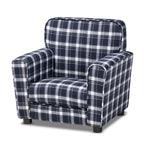Baxton Studio Talma Modern and Contemporary Blue and White Plaid Fabric Upholstered Kids Armchair, BlueWhite