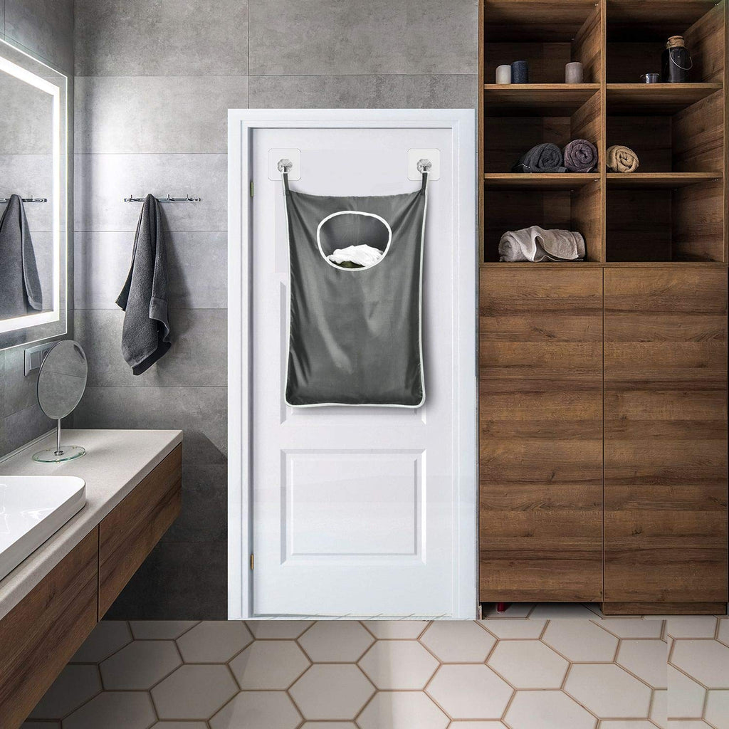 Hanging Laundry Hamper Bag Behind Door Space Saving With Stainless Steel Hooks Zip, For Bathroom,Kids Room,Travel,College Dorm,2