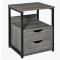 HOMcOM Industrial Side Table, End Table with Storage Shelf and 2 Drawers, Accent Bedside Table with Metal Frame for Living Room,