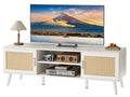 SUPERJARE 65 Inch TV Stand, Entertainment Center with Adjustable Shelf, Rattan TV Console with 2 Cabinets, Media Console, Solid 