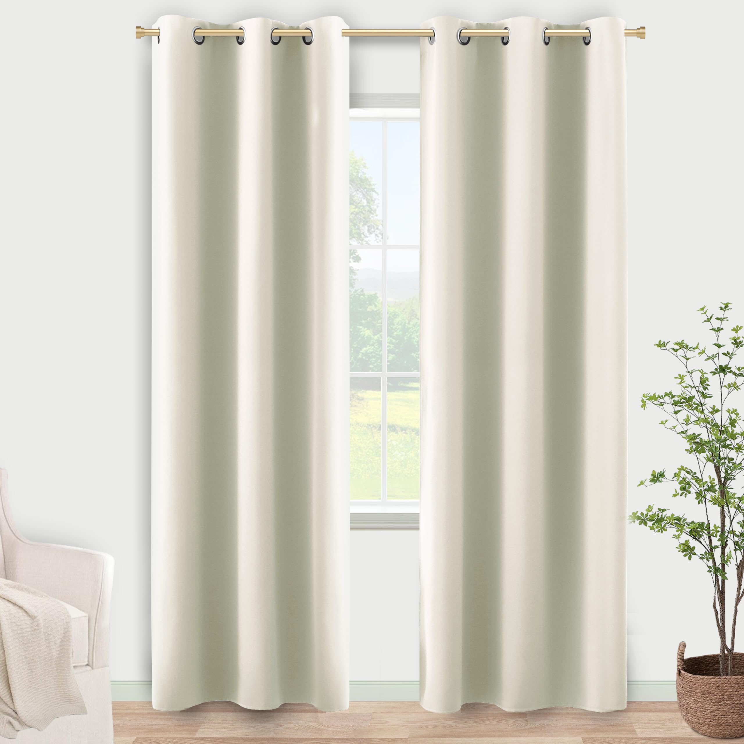 Koufall Cream Curtains For Small Windows,Room Darkening 80% Blackout Narrow 38 Inch Wide Double Curtains By Size 84L 2 Panels Set,Ecru Beige