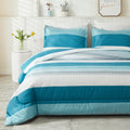Litanika Teal White Bed Comforter Twin Set, Xl Twin Comforter Striped Bedding Comforter Set, 2 Pieces Lightweight Soft All Seaso