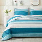 Litanika Full Comforter Set White Teal - 3 Pieces Lightweight Fluffy Bedding Comforter Sets, All Season Down Alternative Comfort