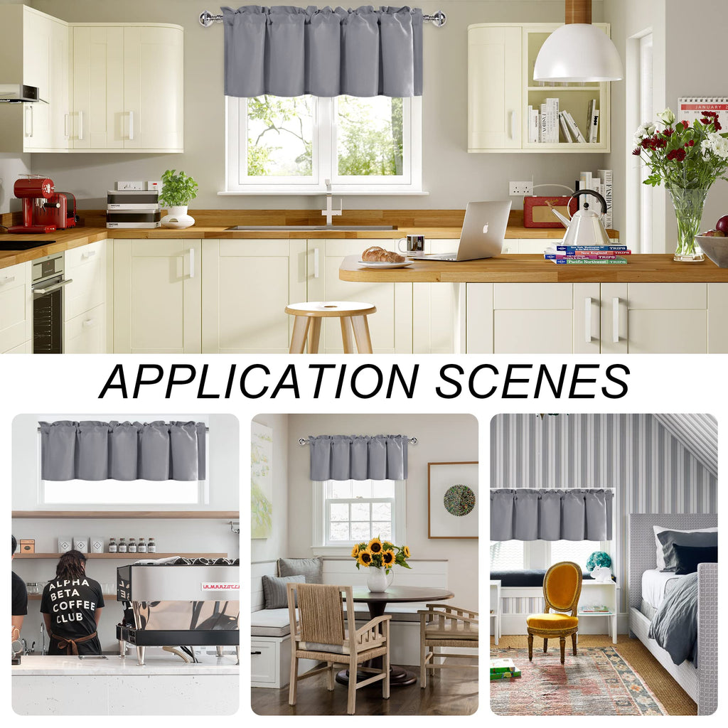 Dwcn Valance Curtains For Living Room, Kitchen Valance Solid Short Topper - Rod Pocket Basement Window Curtains -1 Panel, 42 X 1