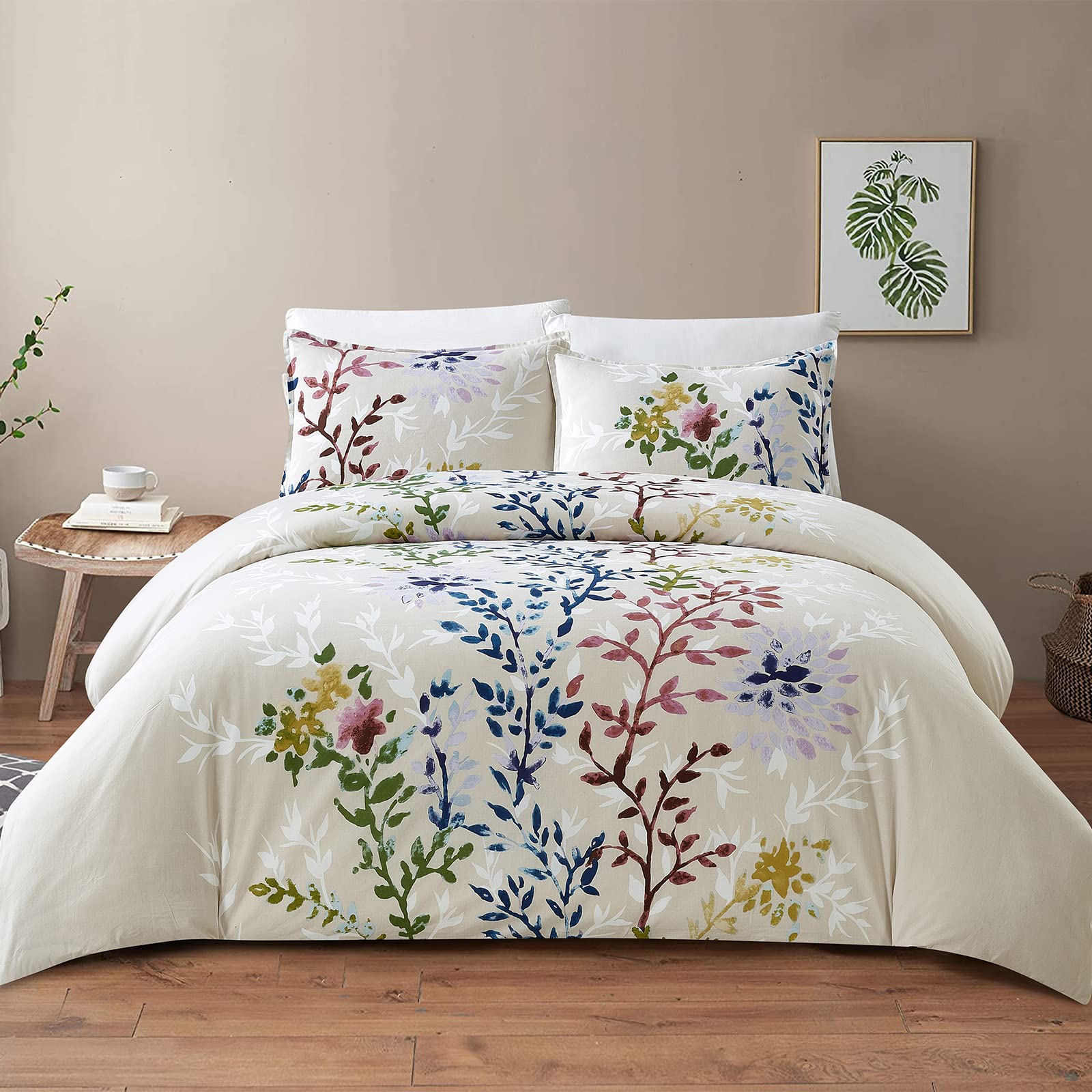 Style Quarters 100% Polyester Floral Blue Duvet Cover Queen with 1 Duvet Cover and 2 Pillow Shams (King)
