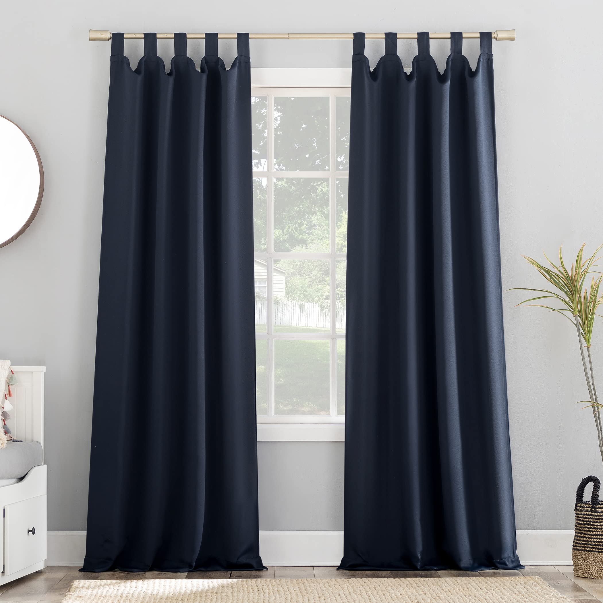 Sun Zero Easton Energy Saving Blackout Tab Top Curtain Panel, 40 x 84, Navy Blue