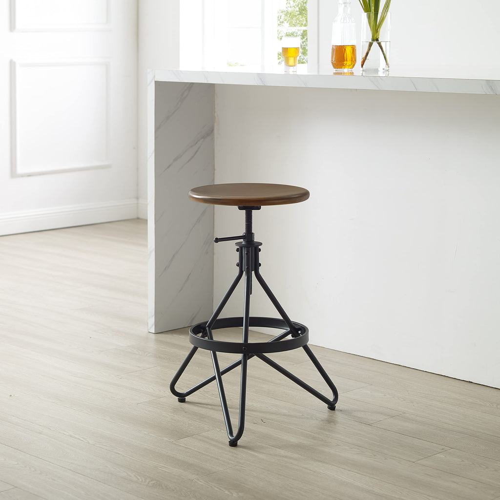 Crosley Furniture Kalen Wood Seat Adjustable Height Swivel Bar Stool, Brown/Matte Black