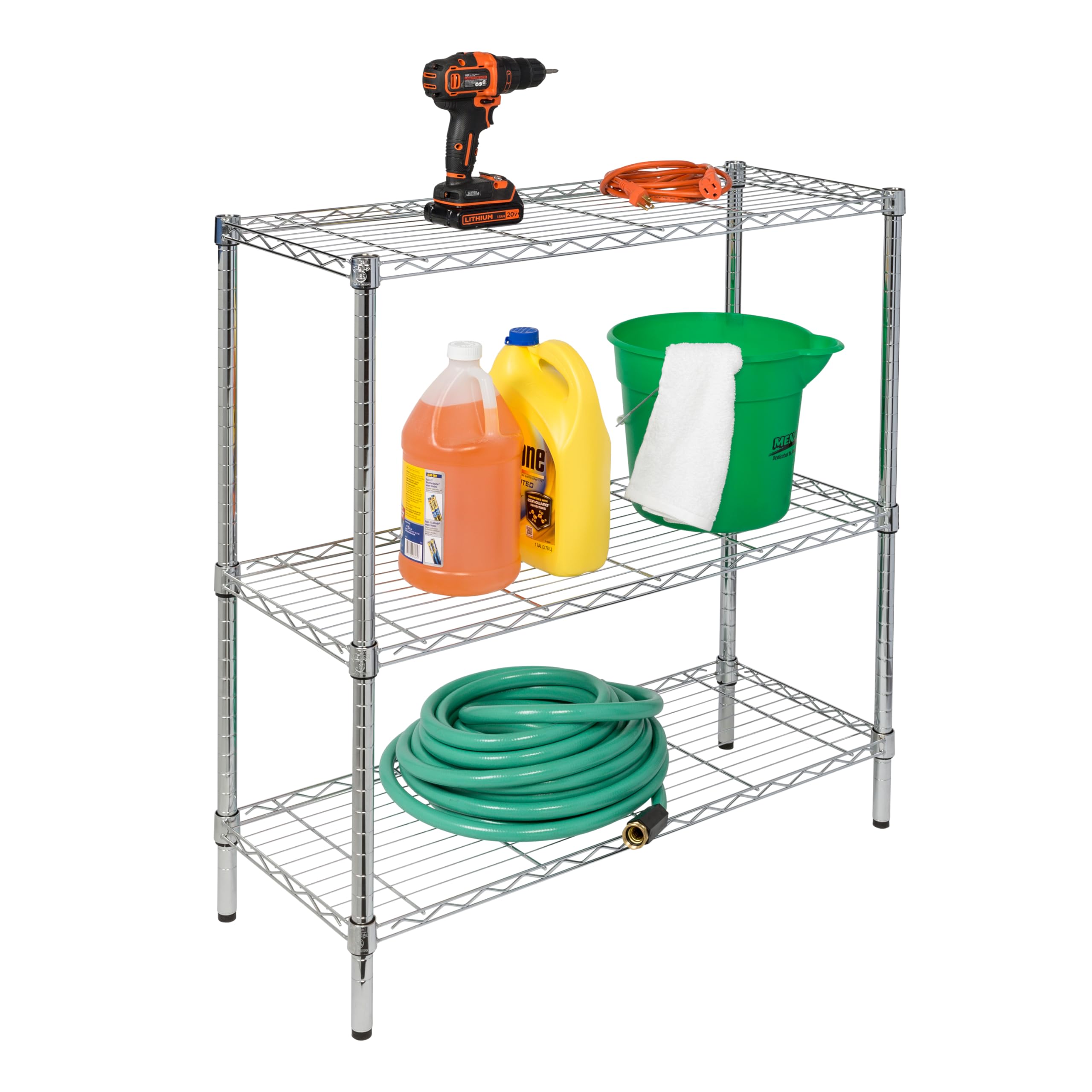 Honey-Can-Do 3-Tier Heavy-Duty Adjustable Shelf Storage Unit With 200-lb Capacity, Chrome SHF-09367 Steel Shelving, Heavy Duty S