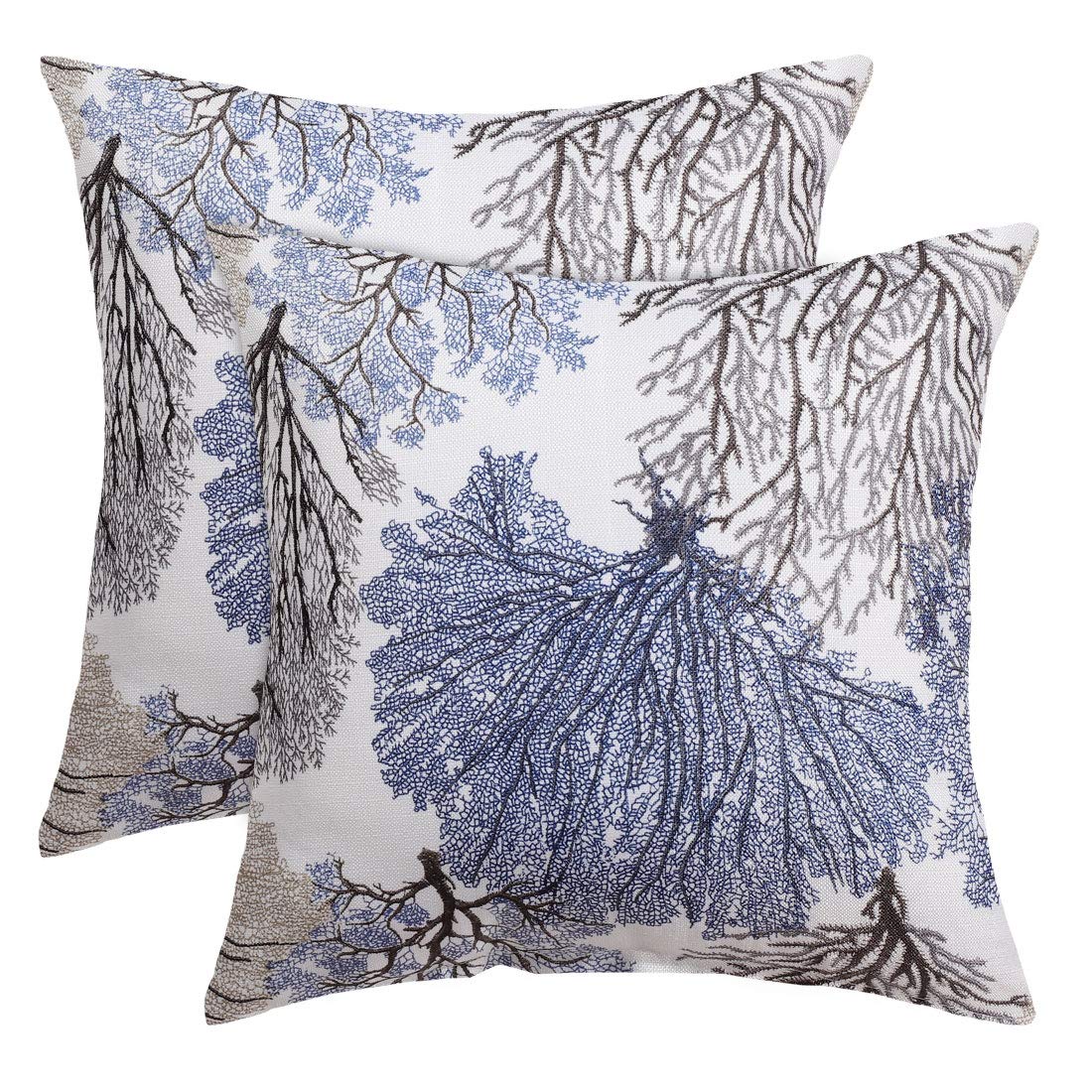 Uxcell Pack Of 2 Throw Pillow Covers Cases Modern Coral Coastal Beach House Home Decor Linen Cushion Cover For Couch Sofa Blue 1