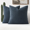 Futei Pack Of 2 Haze Blue Boucle Accent Decorative Throw Pillow Covers,22X22 Inch Soft Solid Textured Cushion Case,Home Decor Fo