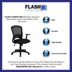 Flash Furniture Manny Mid-Back Designer Black Mesh Swivel Task Office Chair with Arms