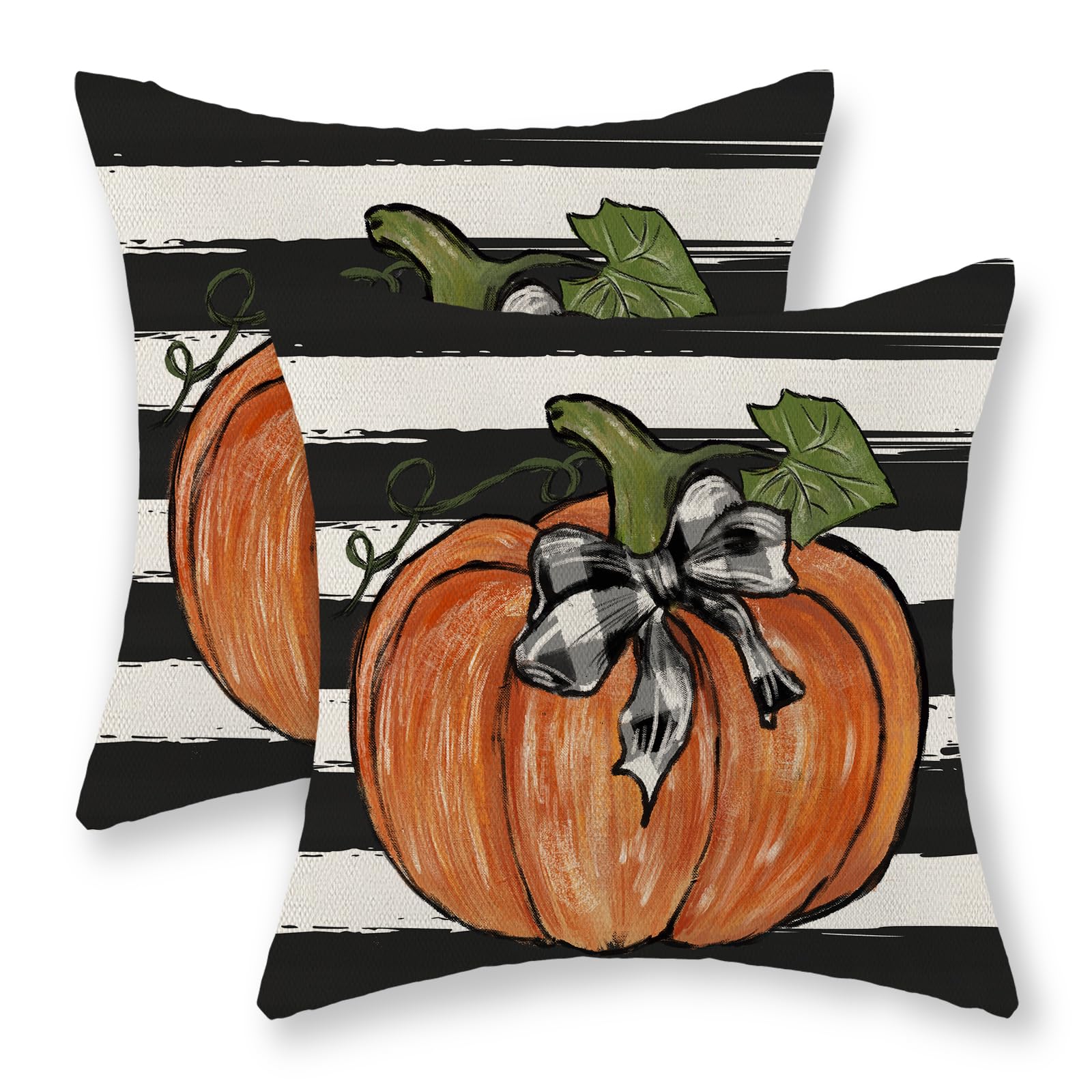 Gohdiwh Fall Pillow Covers 16X16 Set Of 2 Pumpkin Maple Leaves And Stripes Fall Decor Pillowcase Linen Autumn Thanksgiving Decor