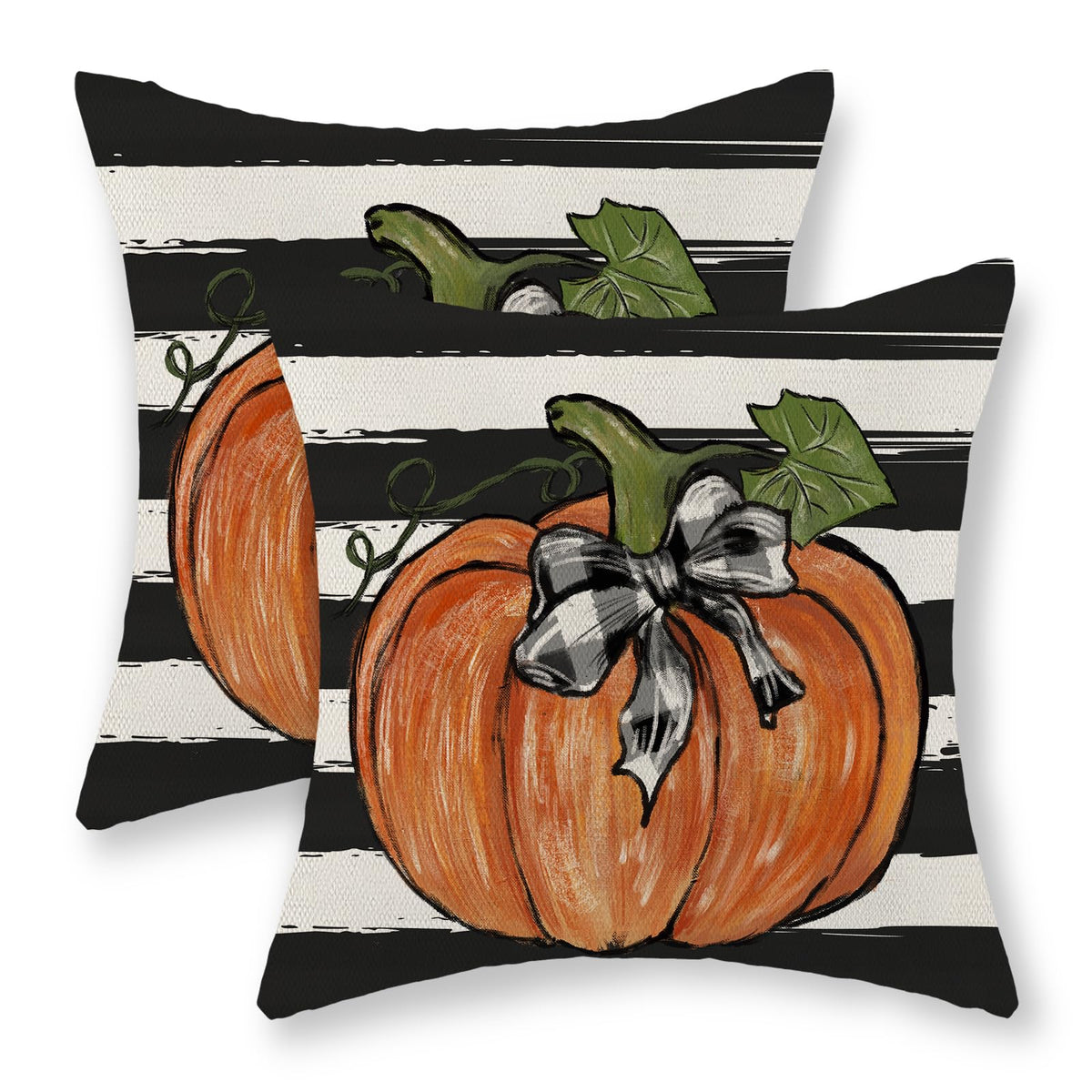 Gohdiwh Fall Pillow Covers 20X20 Set Of 2 Pumpkin Maple Leaves And Stripes Fall Decor Pillowcase Linen Autumn Thanksgiving Decor