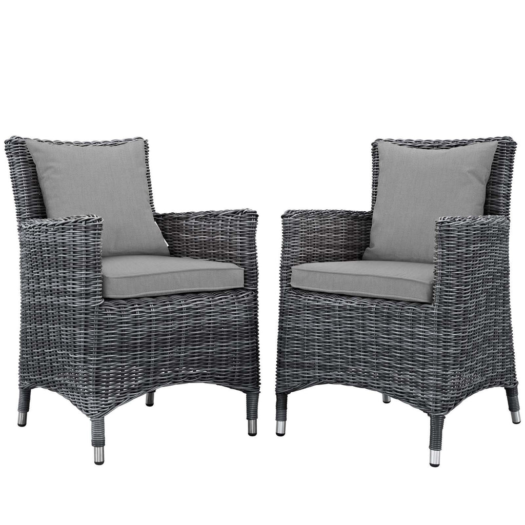 Modway Summon Wicker Rattan Aluminum Outdoor Patio Two Dining Arm Chairs With Sunbrella® Fabric Cushions In Canvas Gray