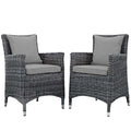 Modway Summon Wicker Rattan Aluminum Outdoor Patio Two Dining Arm Chairs With Sunbrella® Fabric Cushions In Canvas Gray