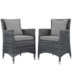 Modway Summon Wicker Rattan Aluminum Outdoor Patio Two Dining Arm Chairs With Sunbrella® Fabric Cushions In Canvas Gray