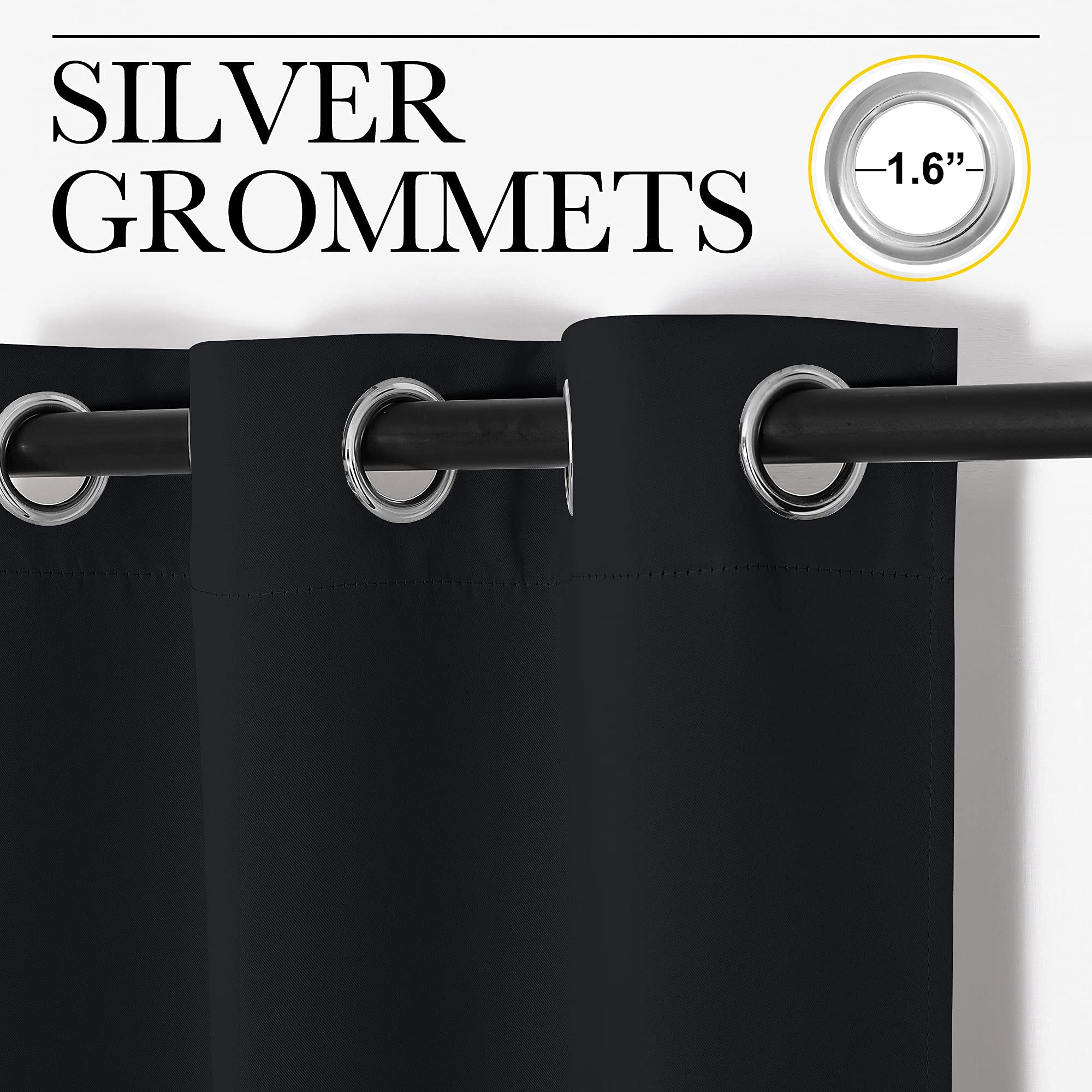 Nicetown Black Out Curtain Panel Shade, Single Piece, 42 Inches Wide By 54 Inches Long, Black, Solid Energy Efficient Eyelet Top Window Blind For Guest Room