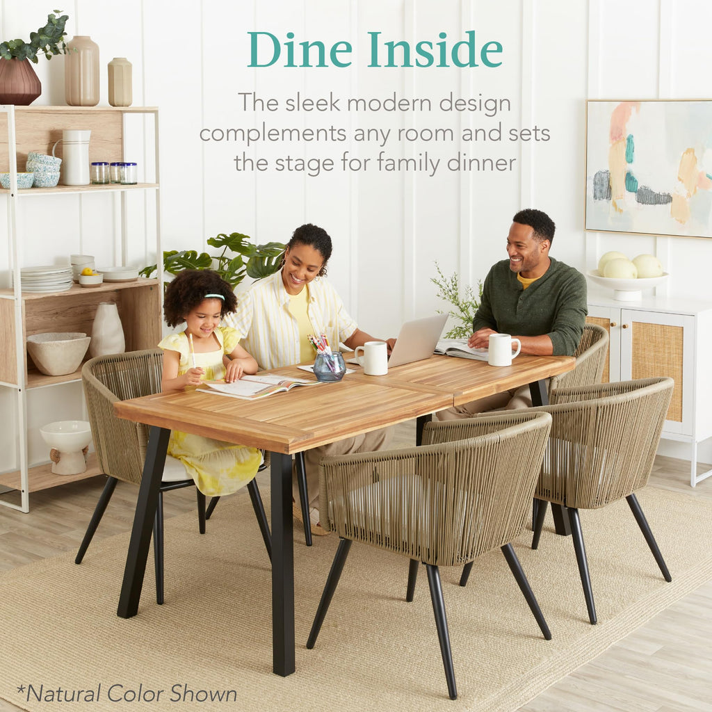 Best Choice Products 6-Person Indoor Outdoor Acacia Wood Dining Table, Picnic Table W/Powder-Coated Steel, 350 Pound Capacity Legs - Taupe