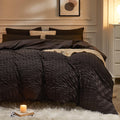 Jellymoni Black Duvet Cover Queen Size, 3Pcs Washed Microfiber Bedding Set, Soft Breathable Seersucker Duvet Cover Set With Zipp