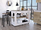 Fm Furniture Brooklyn 80 Light Oak Accented Kitchen Island, With Shelves And Drawers