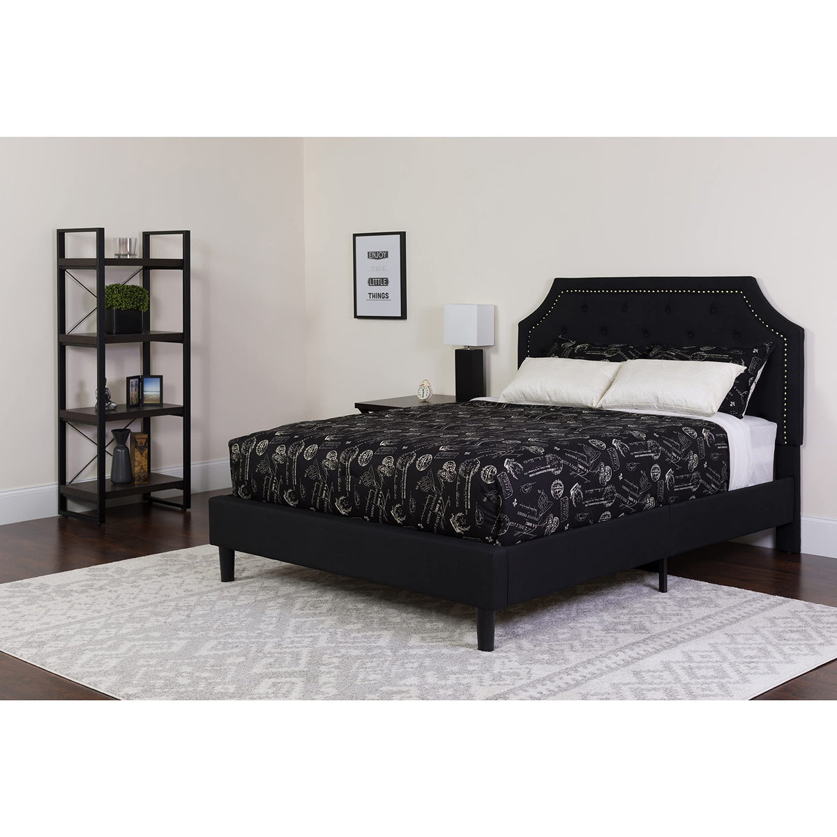 Flash Furniture Brighton Full Size Tufted Upholstered Platform Bed In Black Fabric With Pocket Spring Mattress