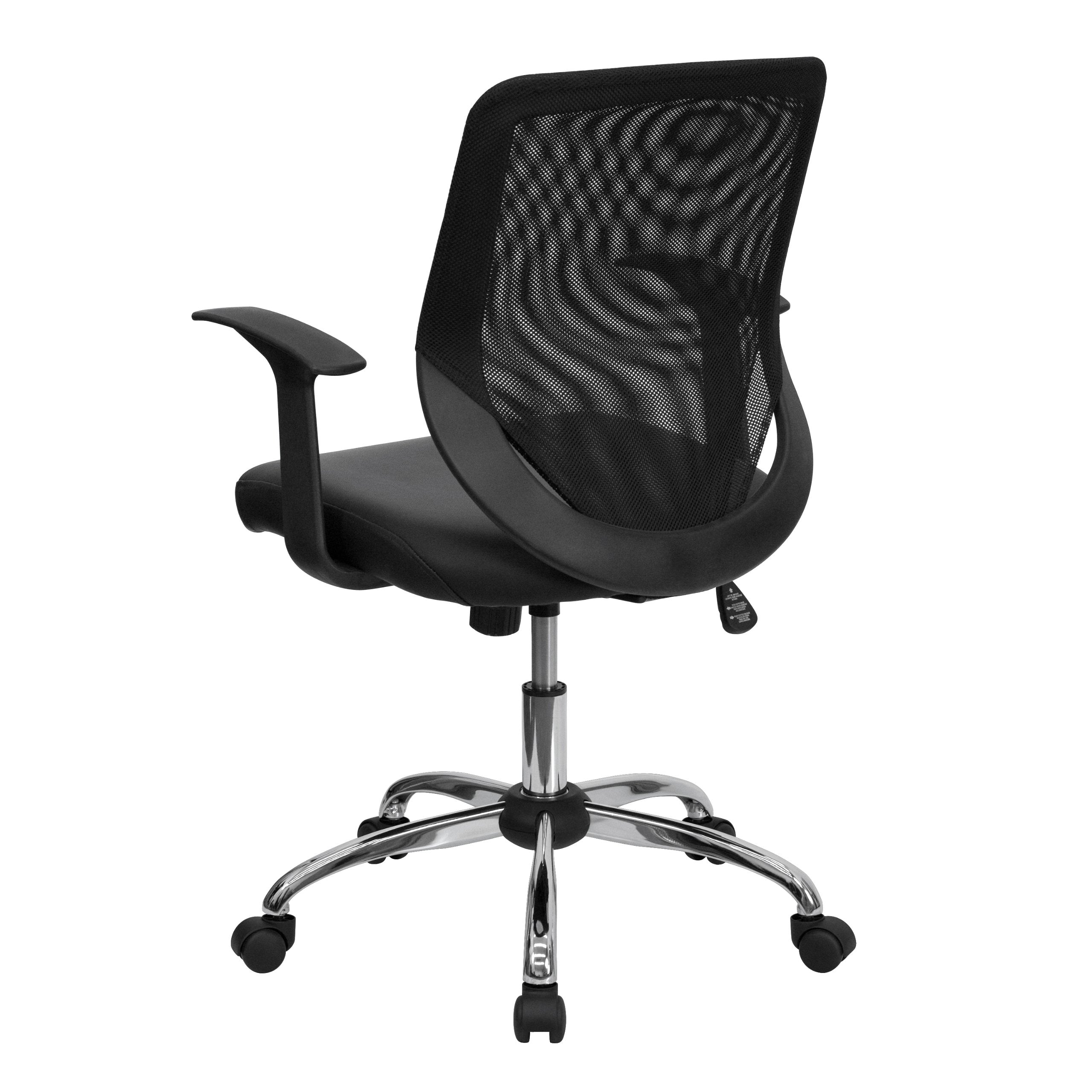 Flash Furniture Norris Mid-Back Black Mesh Tapered Back Swivel Task Office Chair with LeatherSoft Seat, Chrome Base and T-Arms