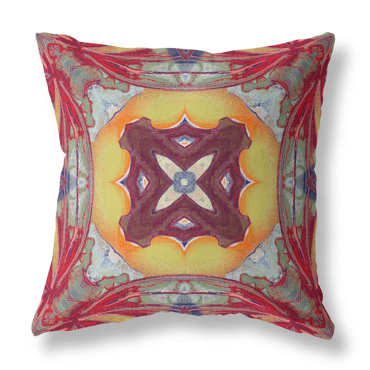 HomeRoots Yellow Red Magenta Green Broadcloth 28â€ Red Yellow Geo Tribal Indoor Outdoor Throw Pillow