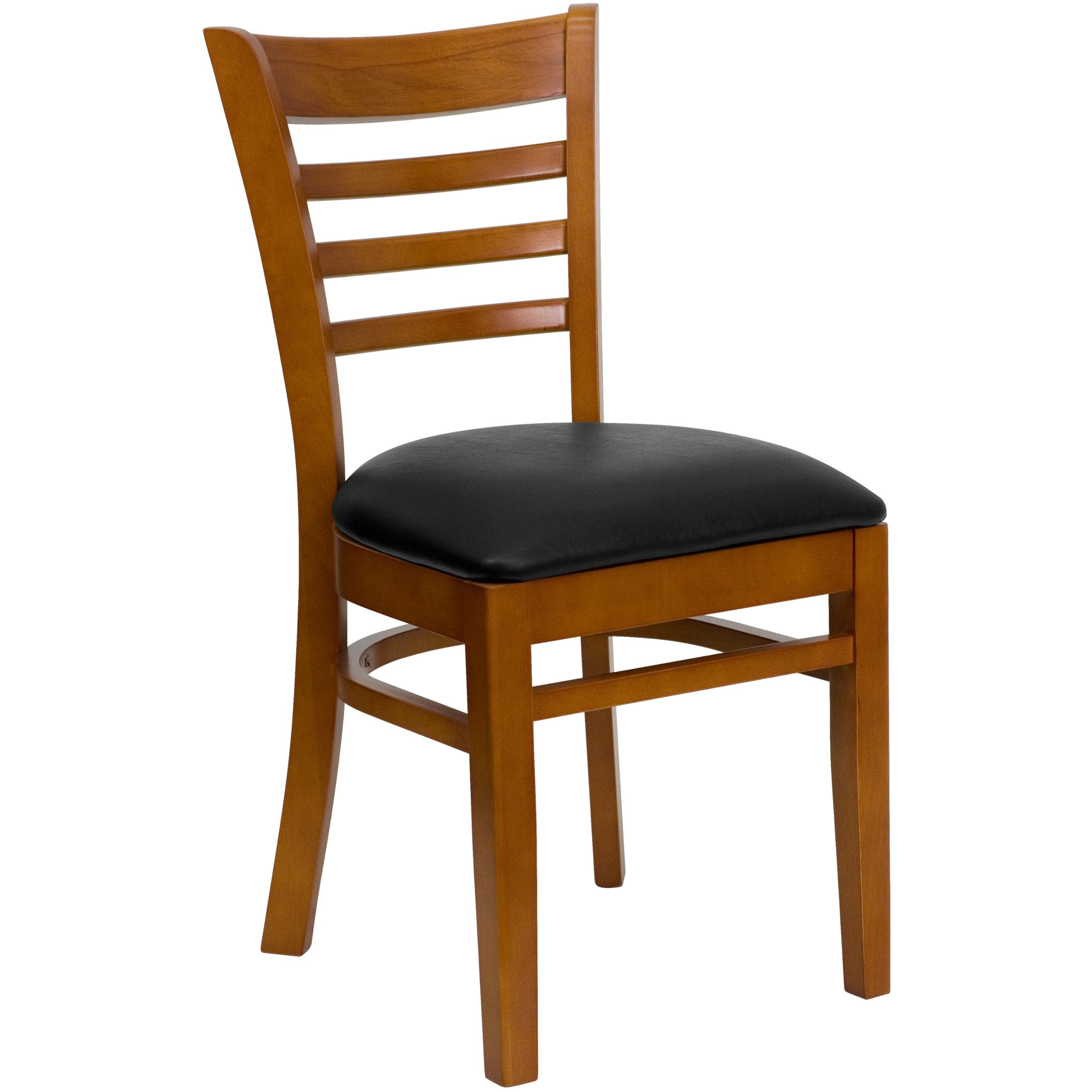 Flash Furniture Hercules Series Ladder Back Cherry Wood Restaurant Chair - Black Vinyl Seat