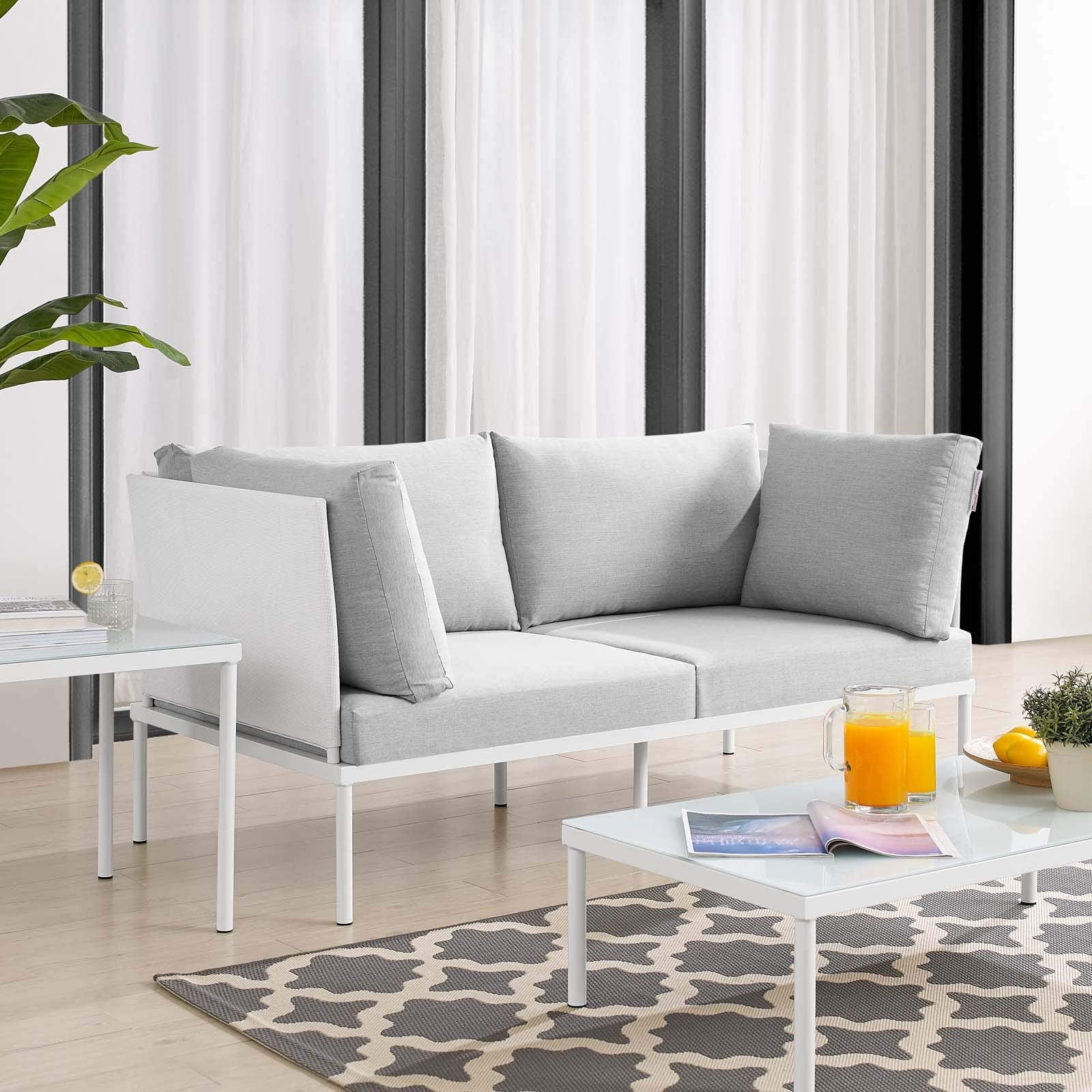 Modway EEI-4963-WHI-GRY Harmony Outdoor Patio Aluminum Loveseat, White Gray