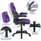 Flash Furniture X10 Gaming Chair Racing Office Ergonomic Computer PC Adjustable Swivel Chair with Flip-up Arms, Purple/Black LeatherSoft