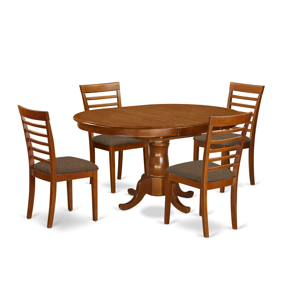 East West Furniture POML5-SBR-C 5 Piece Set for 4 Includes an Oval Kitchen Table with Butterfly Leaf and 4 Linen Fabric Dining Room Chairs, 42x60 Inch