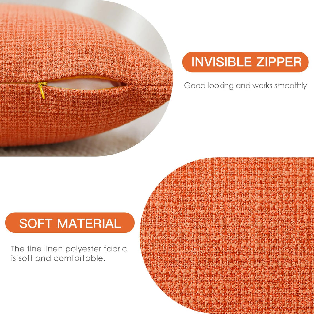 Otostar Pack Of 2 Throw Pillow Covers 20X20 Inch Linen Orange Pillowcases Farmhouse Decorative Solid Pillow Covers 50X50 Cm Squa
