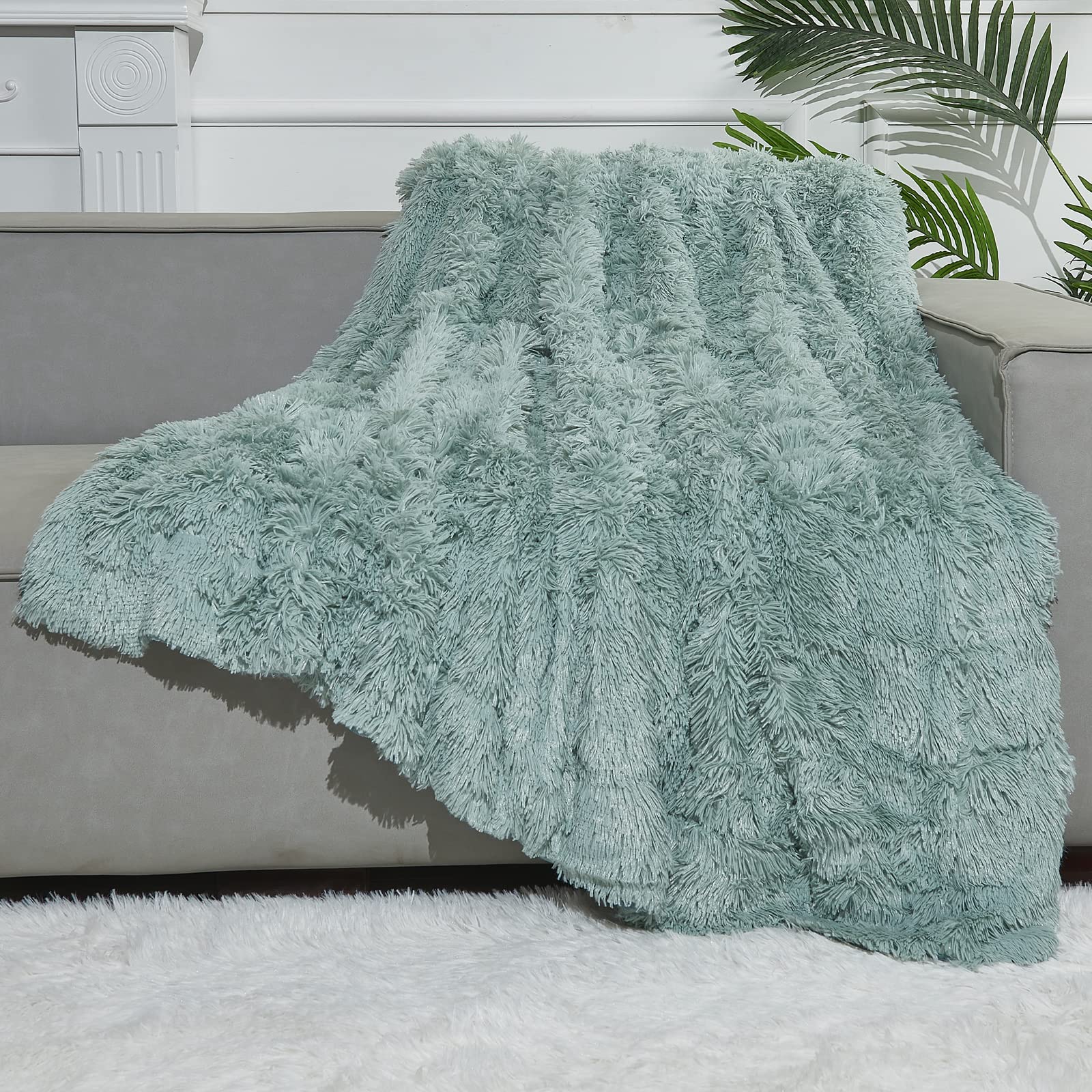 Gonaap Fuzzy Faux Fur Throw Blanket Ice Blue Super Soft Cozy Plush Fuzzy Shaggy Blanket For Couch Sofa Bed (Ice Blue, Throw(50 '