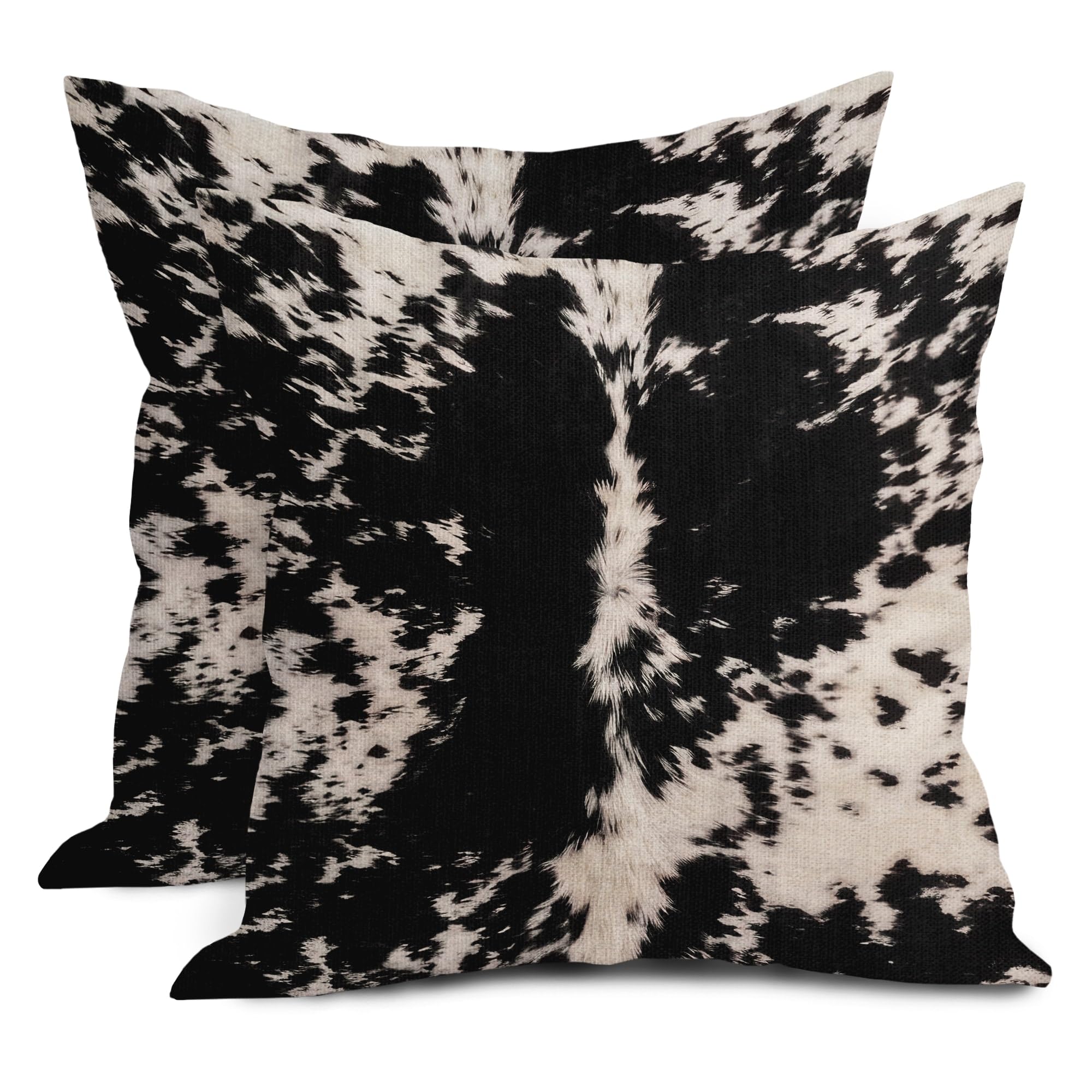 Cowhide Print Pillow Covers 20X20 Inch Black White Cow Spots Decorative Square Pillow Cases Set Of 2 Farmhouse Western Home Deco