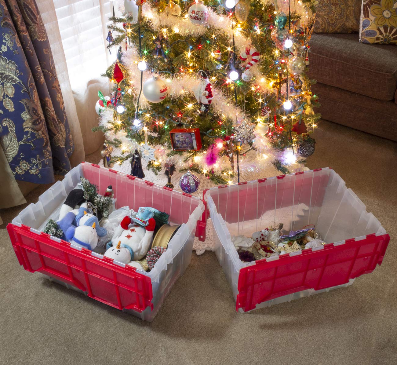 Akro-Mils 6648612-Gallon Plastic Stackable Storage Keepbox: Tote Container With Attached Hinged Lid, 21-1/2-Inch X 15-Inch X 12-