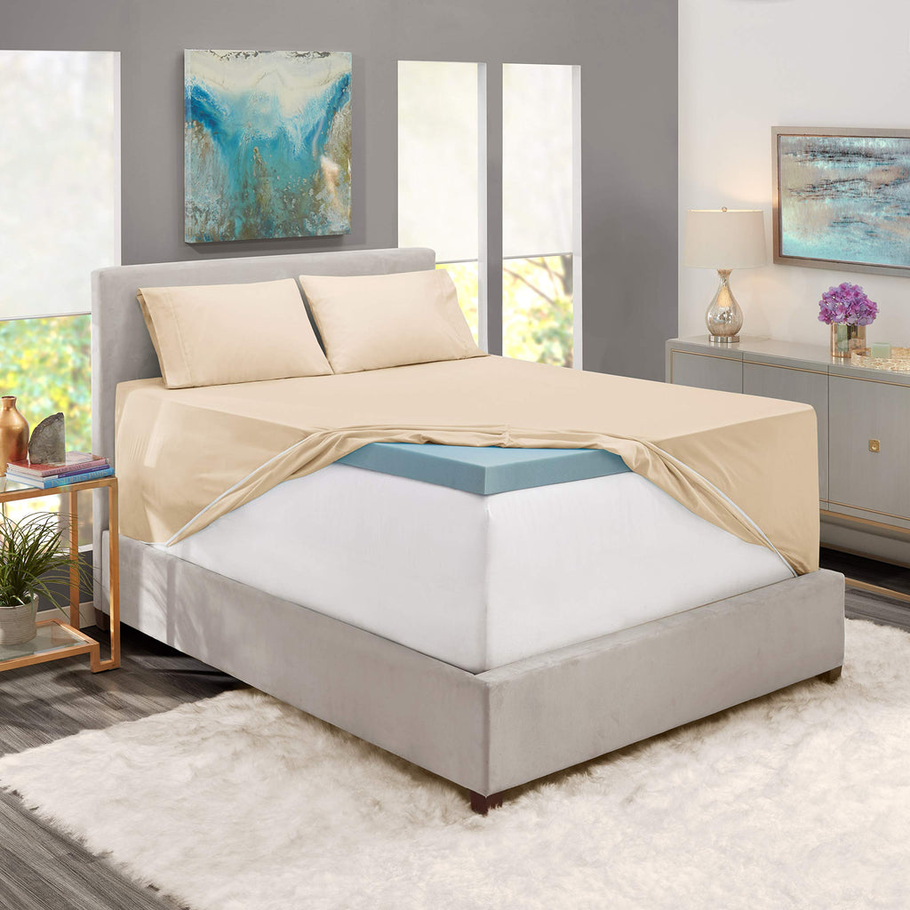 Nestl Extra Deep Pocket Sheets - Fits Mattress 18-24 Inches Deep, Extra Deep Pocket Twin Xl Sheets Sets, 4 Piece Twin Xl Size Sheets, Twin Xl Sheets Deep Pocket, Beige Cream Sheets